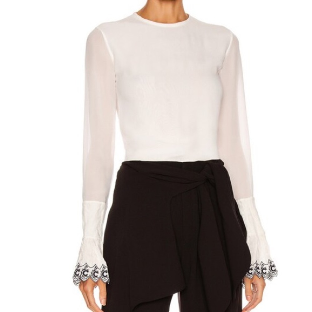 Chloé 100% Silk Embroidered Wide Sleeve Long Sleeve Top - Picture 3 of 15